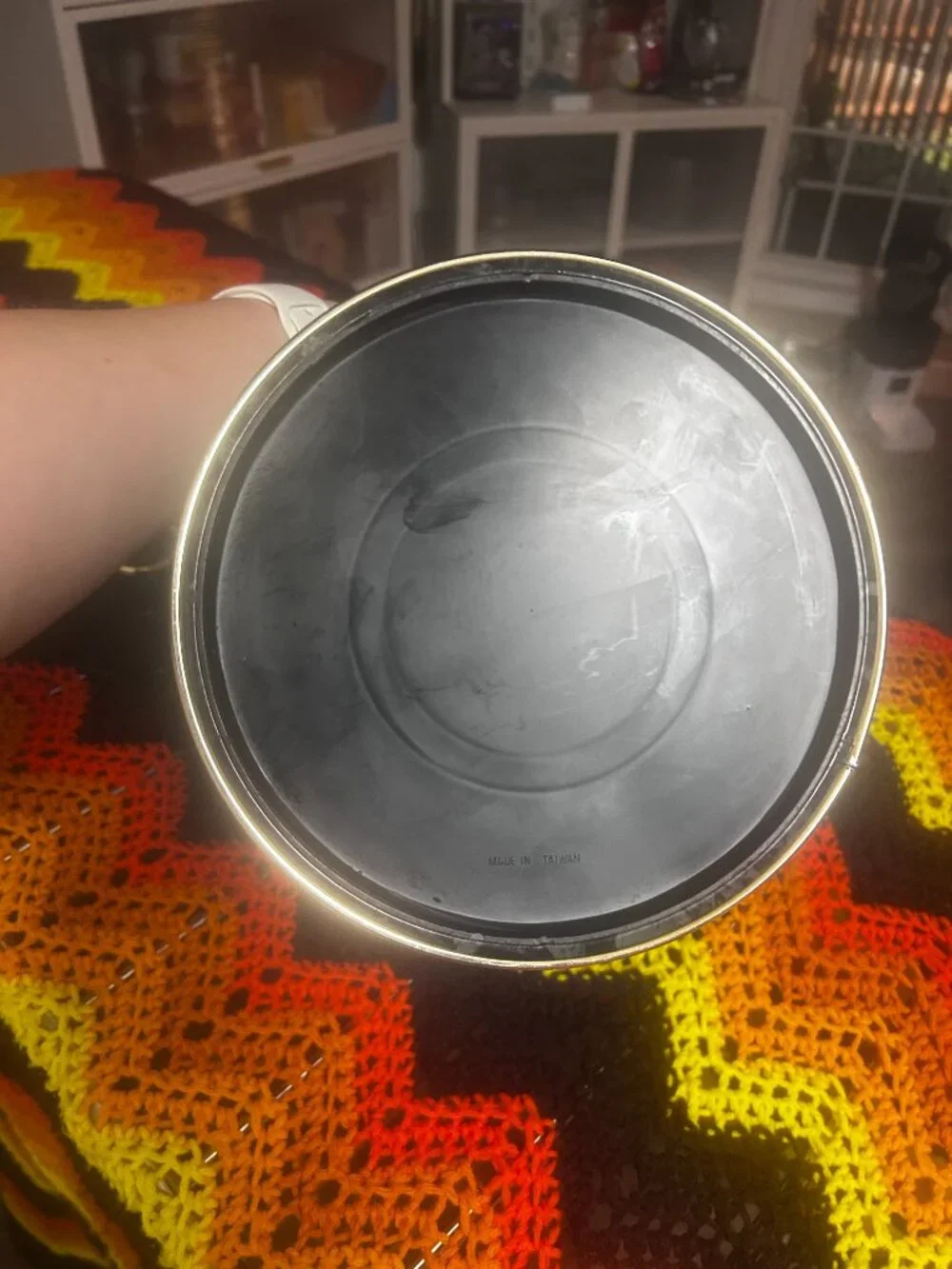 Vintage padded vinyl marbled ice bucket with lid and handle